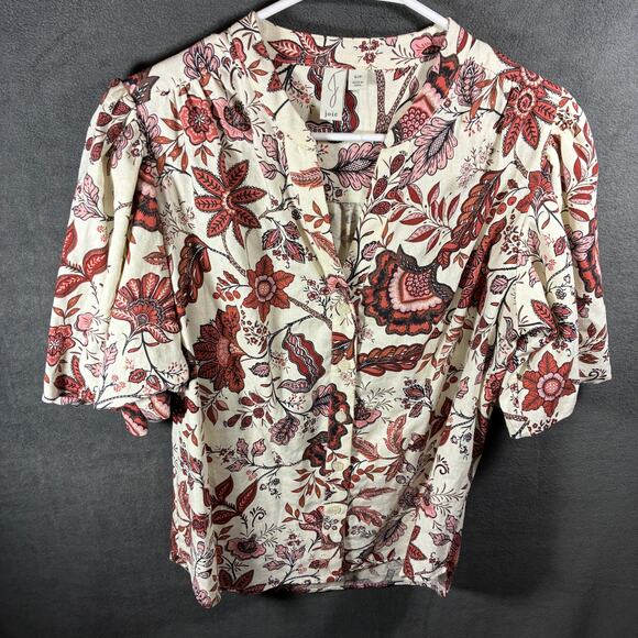 Joie Tops - joie women linen top small floral coastal beachy vacation tropical button